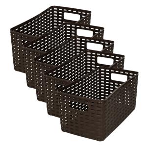 Opbergmand - 5x - Kastmand - rotan kunststof - donkerbruin - 5 Liter - 15 x 28 x 13 cm