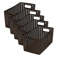 Opbergmand - 5x - Kastmand - rotan kunststof - donkerbruin - 5 Liter - 15 x 28 x 13 cm - thumbnail