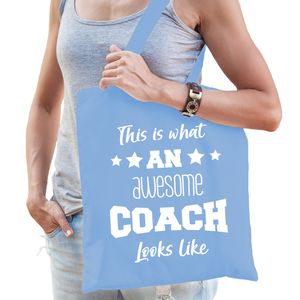 Cadeau tas voor coach - katoen - 42 x 38 cm - lichtblauw - This is what an awesome coach looks like