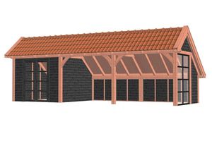 Trendhout Kapschuur De Hoeve XL 926x380 cm - Combinatie 1- Kapschuurdak- Onbehandeld lariks Douglas hout- Trendhout