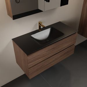 MONDIAZ AIVY 100cm badmeubel Mocha, wastafel Urban solid surface midden 1 kraangat met spiegelkast (AI-351321URBAN-SI - AI-M100MOMI - AI-C100MOMI)