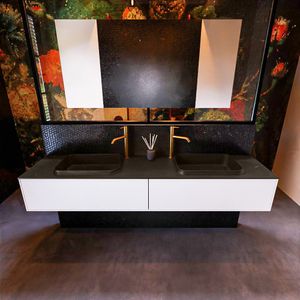 Badkamermeubelset Mondiaz Erin 200 cm met 2 Lades met RIDGE Wastafel Dubbel Urban met 2 kraangaten Greeploos Mat Talc
