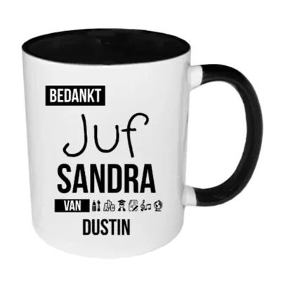 Bedankt Juf mok met naam (zwart)