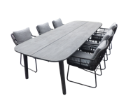 Set van Lennon tafel 280x110x76 cm charcoal en 6 Ran stoelen panther incl. kussens - Yoi
