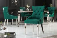Barokke stoel CASTLE DELUXE smaragdgroen fluwelen roestvrijstalen leeuwenkop - 43280 - thumbnail