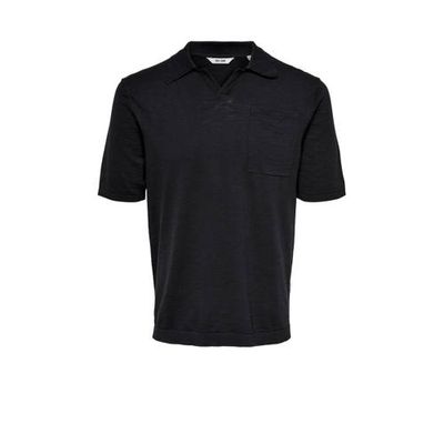 ONLY & SONS fijngebreide regular fit polo Ace donkerblauw