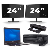 Dell Latitude E7450 - Intel Core i7-5e Generatie - 14 inch - 8GB RAM - 120GB SSD - Windows 10 Home + 2x 24 inch Monitor