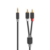 Stereo audiokabel | 3,5 mm male - 2x RCA male | 5,0 m | Antraciet
