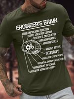 Men's Engineer's Brain Problem-Solving Function Coffee Location Sensor Funny Graphic Printing Text Letters Casual Cotton T-Shirt