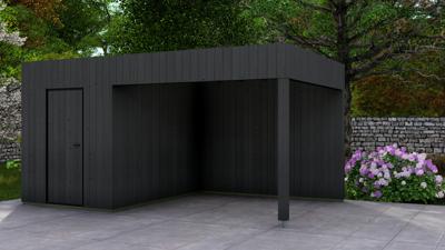 Poolhouse Trendy 200x300 cm + luifel 300 cm - compleet zwart gecoat- Plat dak- - Van Kooten