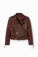 Leather bikerjack met riem - BROWN - XS - thumbnail