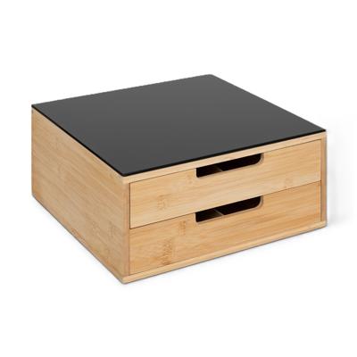 Koffie cups/capsule houder met 2x lades - bamboe - 30 x 30 x 14 cm - lade indeling - zwart/bruin