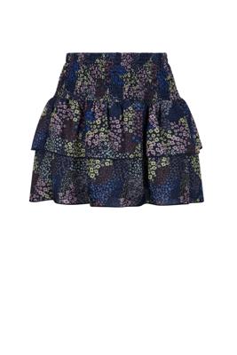 NoNo winter rok meisjes - navy blauw - Nika - smocked, laagjes, denim bloem