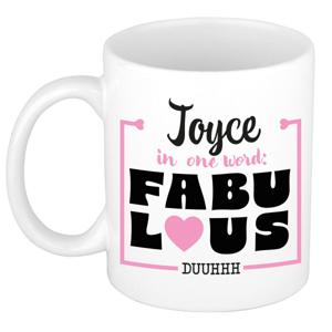 Naam mok Joyce - wit - Fabulous - keramiek - 300 ml - cadeau collega beker