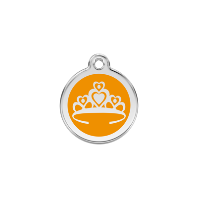 Crown Orange roestvrijstalen hondenpenning small/klein dia. 2 cm - Reddingo