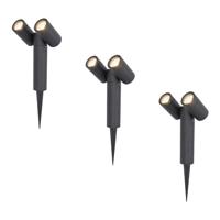 Set van 3 Pinero Dubbel LED prikspots - GU10 10 Watt 400 lumen - Dimbaar - Kantelbaar - GU10 - 4000K neutraal wit - IP65 waterdicht - Zwart