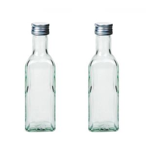 2x Glazen flesjes met schoefdop vierkant 100 ml - Karaffen