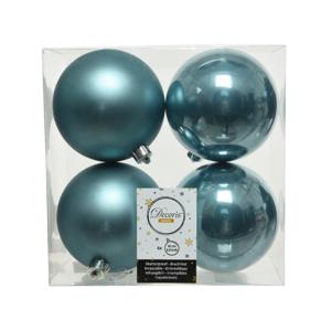 Decoris Kerstballen - 4x st - ijsblauw - D10 cm - kunststof - kerstversiering