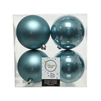 Decoris Kerstballen - 4x st - ijsblauw - D10 cm - kunststof - kerstversiering - thumbnail