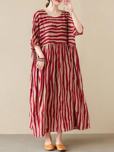 Loose Striped Casual Square Neck Dress With No