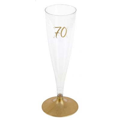 Verjaardag feest champagneglazen - leeftijd - 6x - 70 jaar - goud - kunststof