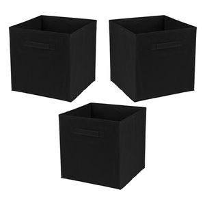 Opbergmand/kastmand Square Box - 3x - karton/kunststof - 29 liter - zwart - 31 x 31 x 31 cm