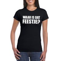 Waar is dat feestje dames T-shirt zwart