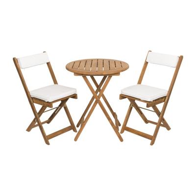 Tuinset Kreta met kussens - rond - set van 3 - bruin/wit