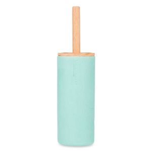Berilo Malaga Toiletborstel in houder/wc-borstel - polyresin/rvs met bamboe - mintgroen - 38 cm   -