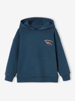 Jongenssweater met capuchon met groot natuurmotief op de rug nachtblauw