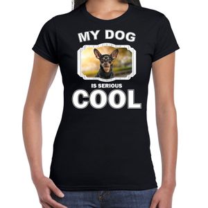 Dwergpinschers honden t-shirt my dog is serious cool zwart voor dames