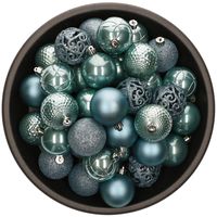 37x stuks kunststof kerstballen ijsblauw (arctic blue) 6 cm glans/mat/glitter mix