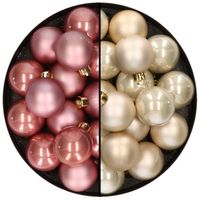 32x stuks kunststof kerstballen mix van lichtroze en champagne 4 cm   -