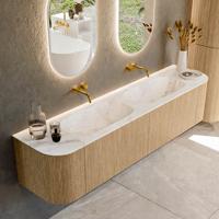 Mondiaz KURVE-DLUX 190 cm Onderkast Greeploos 2 Lades Met Deuren Oak, Wastafel Solid Surface Dubbel Frappe 0 Kraangaten Zonder Spiegel (KRVSTS190L+R2L2D0KD-Oak/Fra) Mondiaz KURVE-DLUX 190 cm Onderkast Greeploos 2 Lades Met Deuren Oak, Wastafel Solid Surface Dubbel Frappe 0 Kraangaten Zonder Spiegel (KRVSTS190L+R2L2D0KD-Oak/Fra)