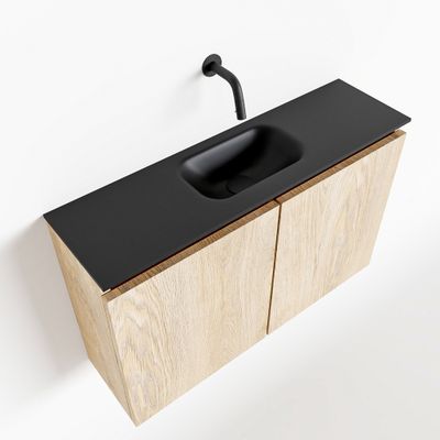 Toiletmeubel Mondiaz Ture | 80 cm | Meubelkleur Washed oak | Eden wastafel Urban Midden | Zonder kraangat