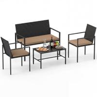 4-delige Tuinmeubelset Rotan Stoelen Voor Buiten En Tweezitsbank-Geel