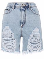 Philipp Plein short en jean à effet usé - Bleu