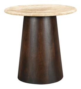 Livingfurn Ronde Bijzettafel Valentino Mangohout en Travertin, 44cm - Bruin