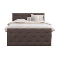 Leen Bakker - Boxspring Met Voetbord Liv Geruit - Donker - 140x200 Cm - Slanke Poot - Stof - Bruin