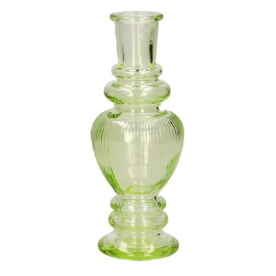 Bloemenvaas Venice - voor kleine stelen/boeketten - gekleurd glas - ribbel lichtgroen - D5,7 x H15 c