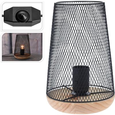 lamp op houten voet met zwarte kap