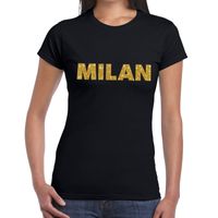 Milan gouden glitter tekst t-shirt zwart dames - thumbnail