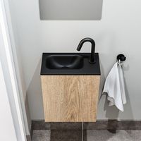 Zaro Polly toiletmeubel 40cm eiken met zwarte wastafel met kraangat rechts - thumbnail