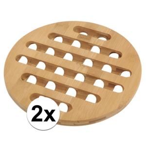 Pannenonderzetter - 2x - bamboe hout - D20 x H1 cm - hittebestendig