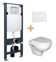 Linie Enzo hangend toilet hoogglans wit open spoelrand met luxe wc-bril en Linie Ilana inbouwreservoir met bedieningspaneel