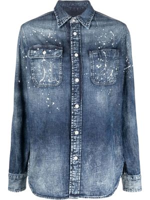 Ralph Lauren Collection chemise en jean à effet taches de peinture - Bleu