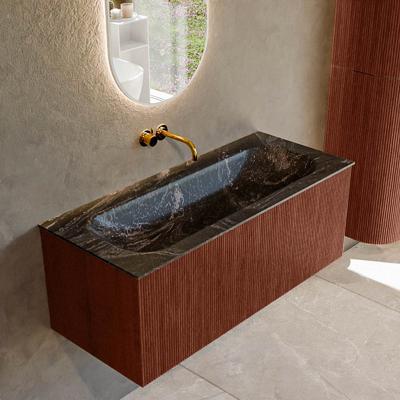 Badmeubel Mondiaz Kurve-Dlux | 110 cm cm | Meubelkleur Ruby | Wastafelkleur Lava | Solid surface | Wasbak midden spoelbak | Zonder kraangat(en)