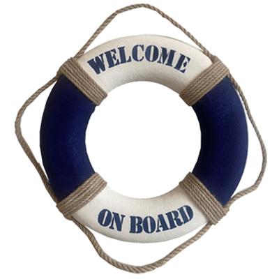 Gerkimex Reddingsboei - Welcome on board - 50 cm - blauw/wit - kunststof - maritiem thema decoratie