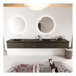 Mondiaz Bukla 280cm badmeubel met module 60 links kleur dark brown met 4 lades en wastafel dubbel zonder kraangat kleur urban