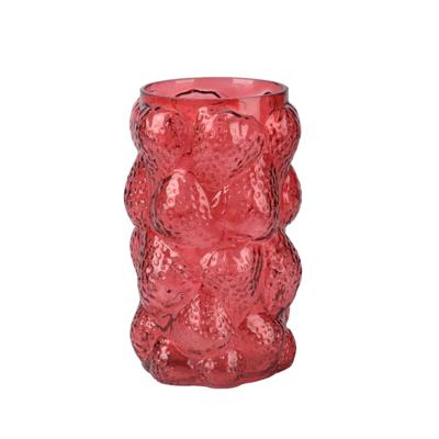 Vaas glas H23cm rood aardbei